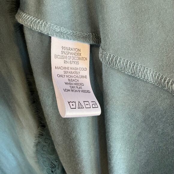 Logo Lori Goldstein Plus 3X Tunic Green Scoop Neck Lace Trim Short Sleeve - Picture 5 of 5